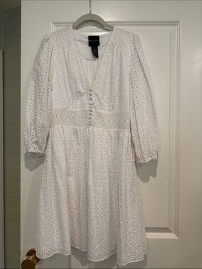 Jill Stuart White Eyelet Midi Dress with Covered Buttons